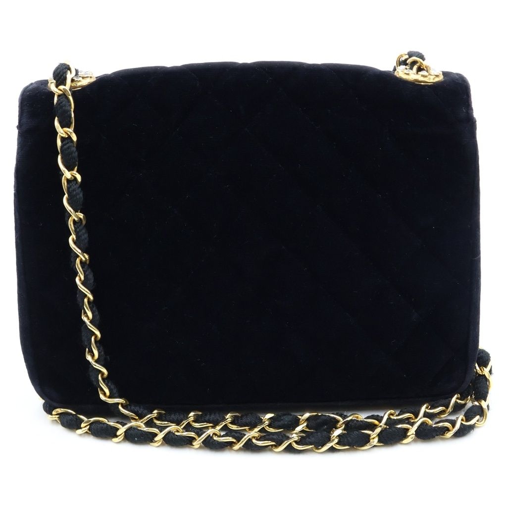 Chanel Quilted 20 S Flap S Chain Shoulder Bag Black Velour Gold — view 2