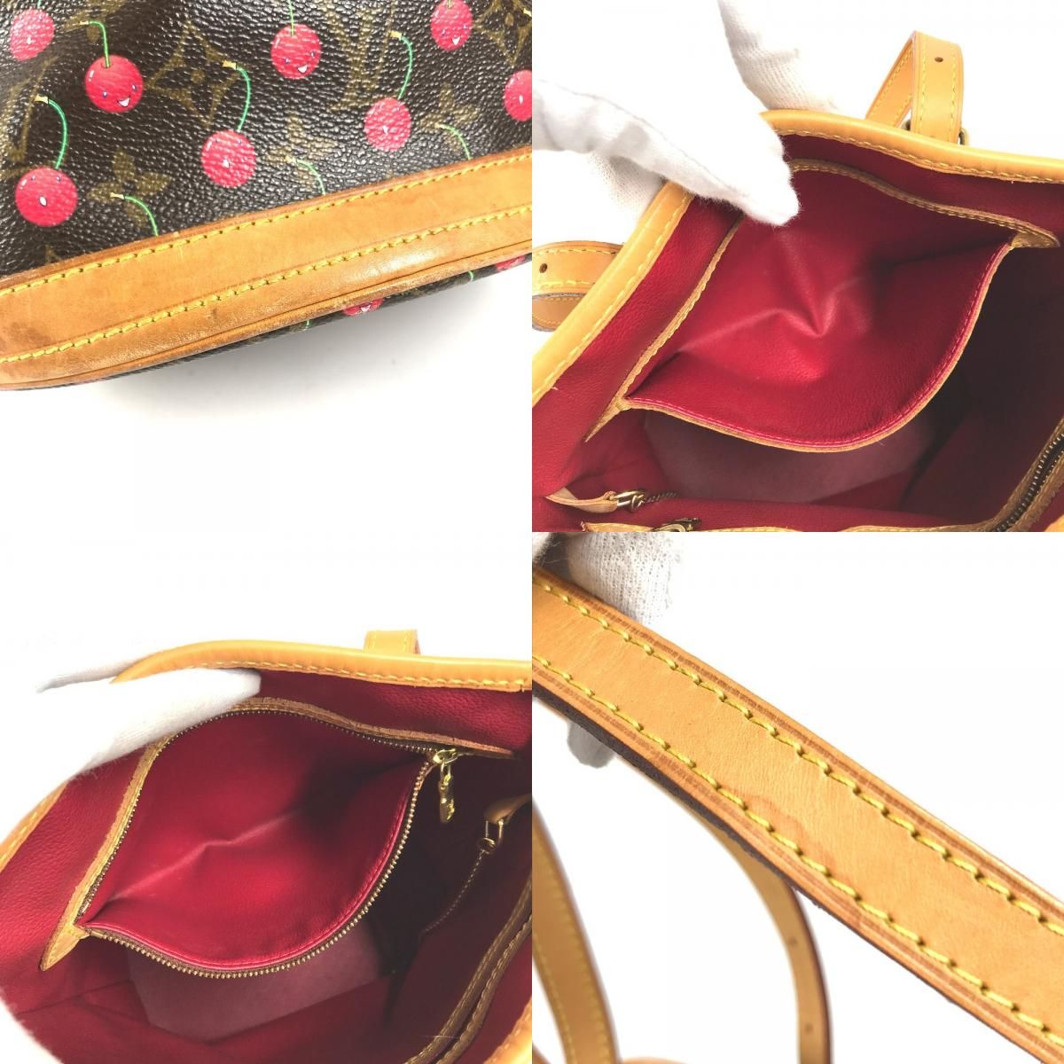 Louis Vuitton Shoulder Bag Bucket PM Monogram Cherry Canvas Brown — view 8