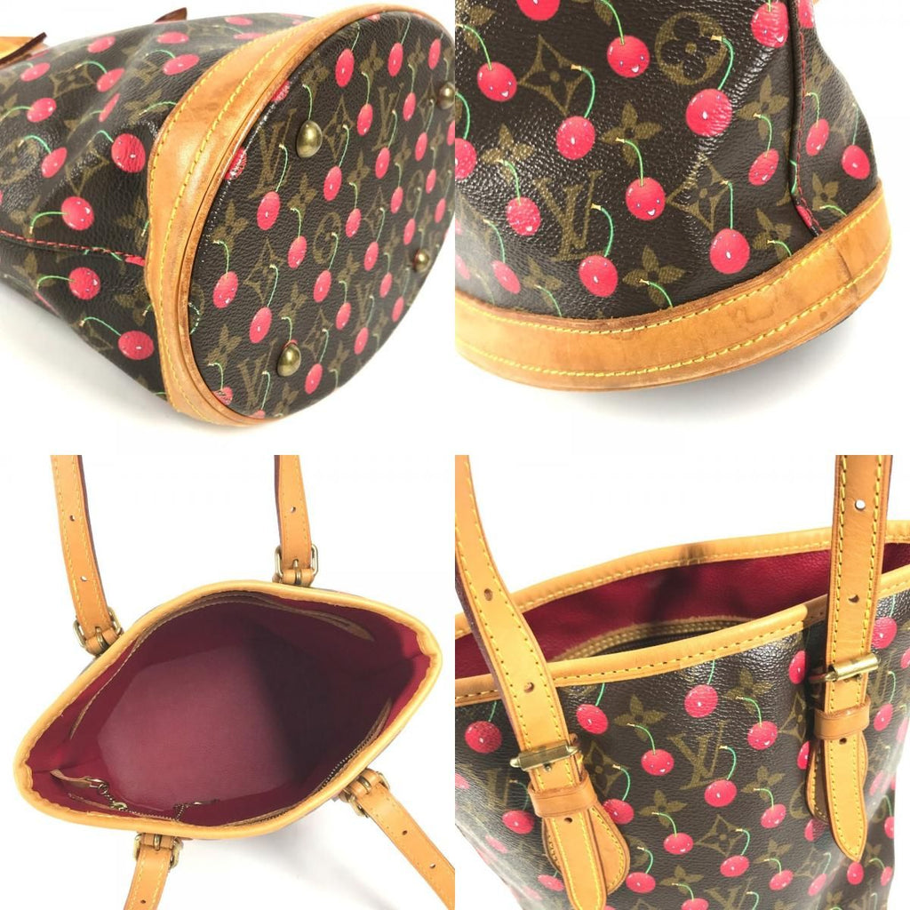 Louis Vuitton Shoulder Bag Bucket PM Monogram Cherry Canvas Brown — view 7