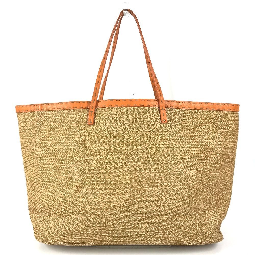 Fendi Shoulder Bag Selleria Logo Raffia Beige