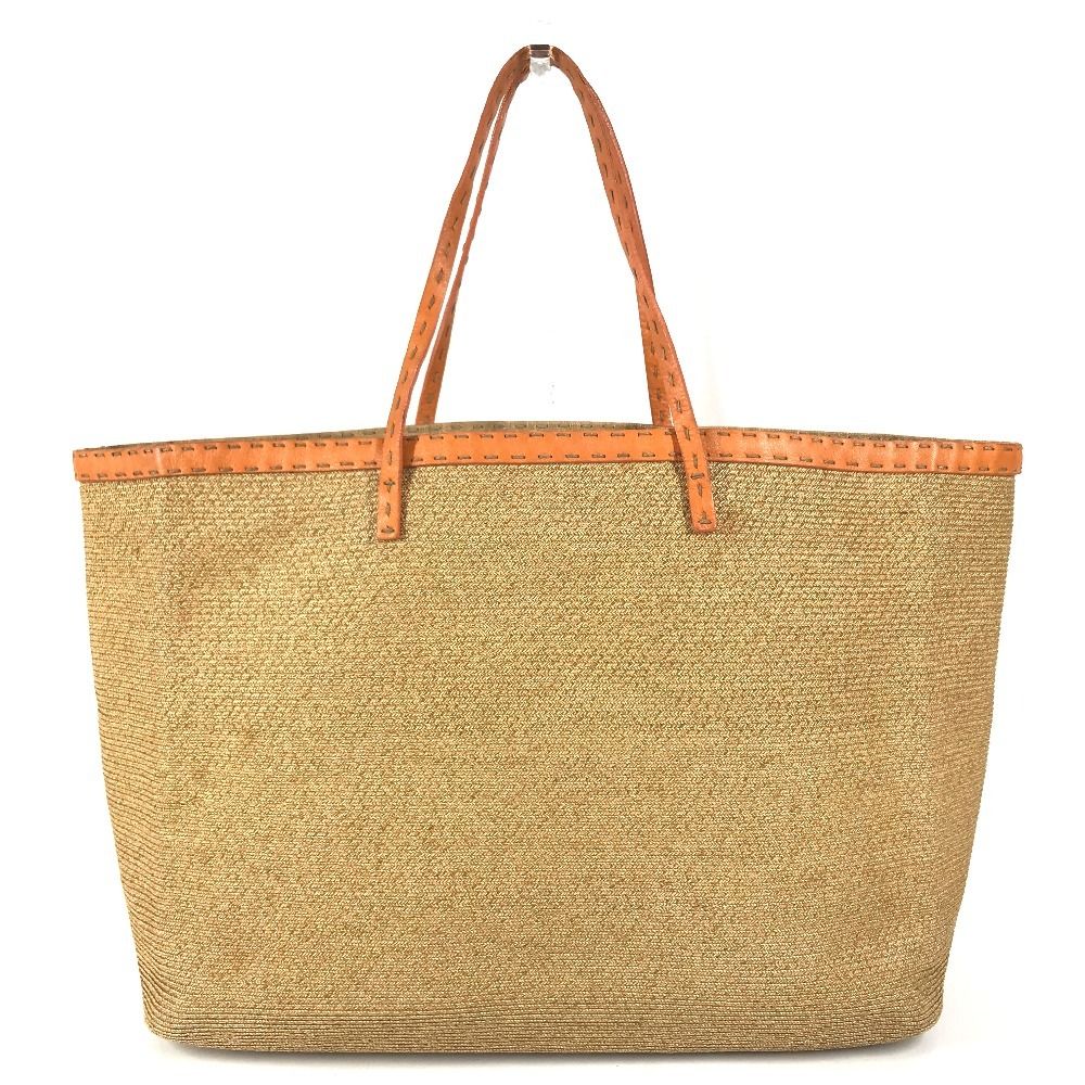 Fendi Shoulder Bag Selleria Logo Raffia Beige — view 2