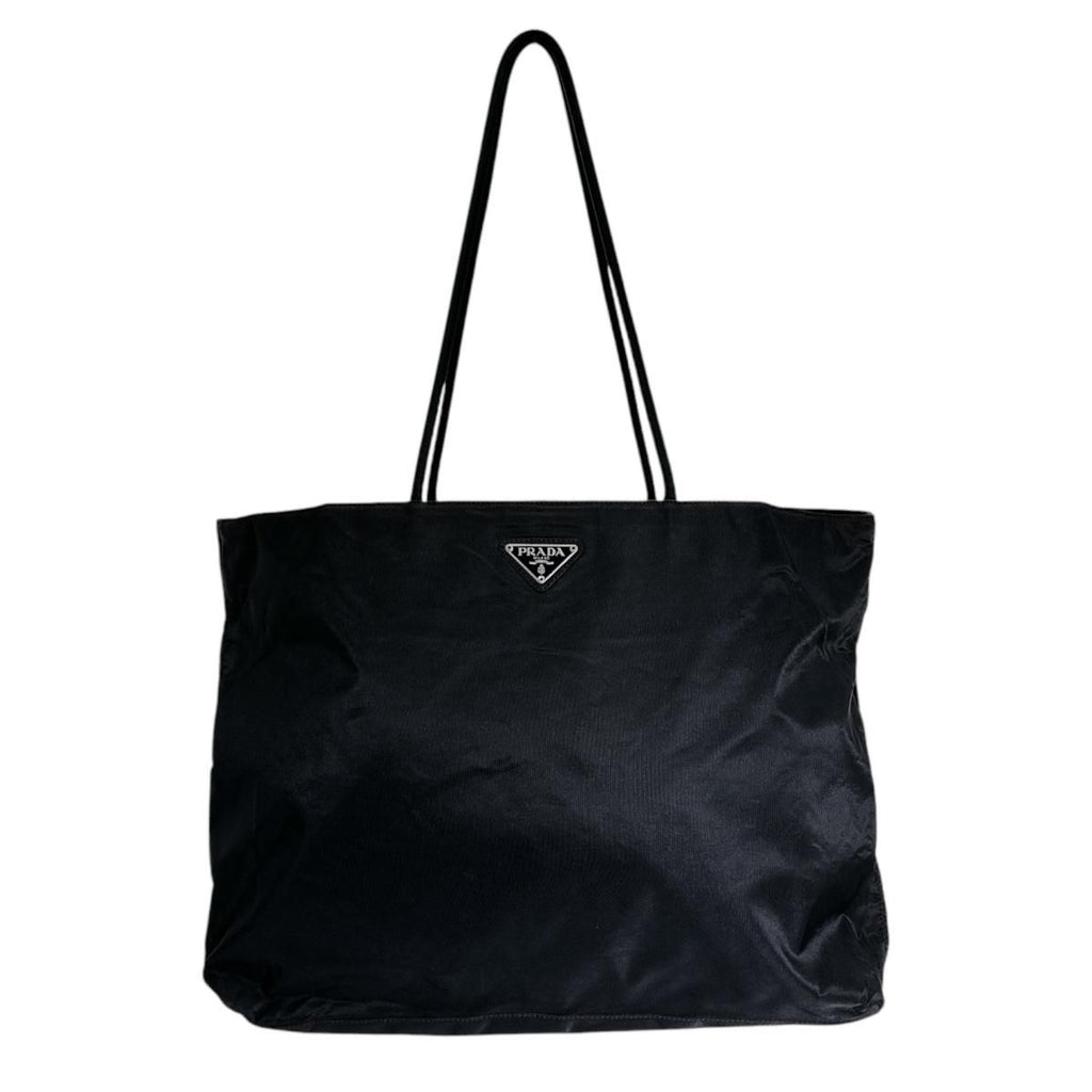Prada Triangle Logo Lightweight Tote Bag Black