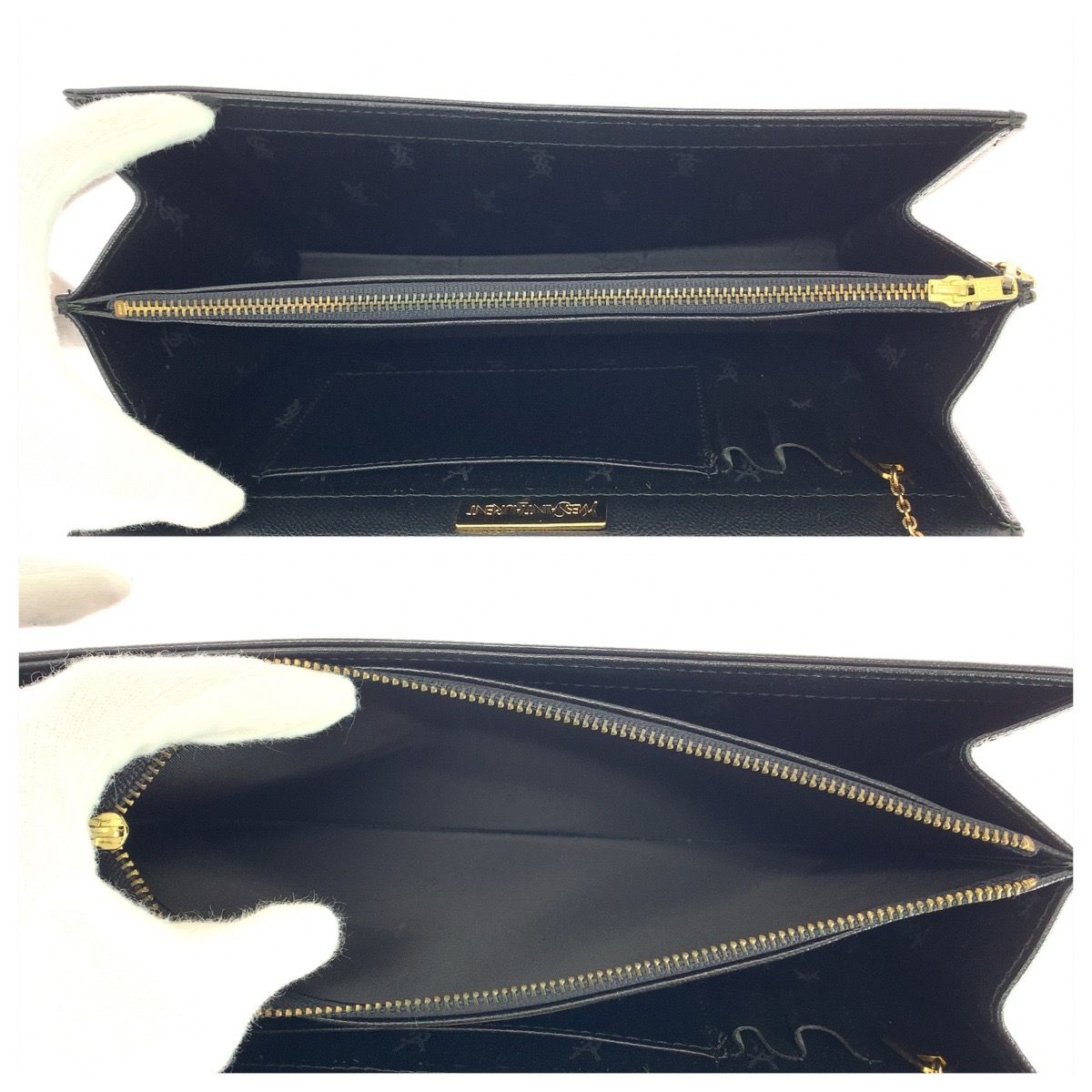 Saint Laurent Black Gold Leather Clutch — view 8