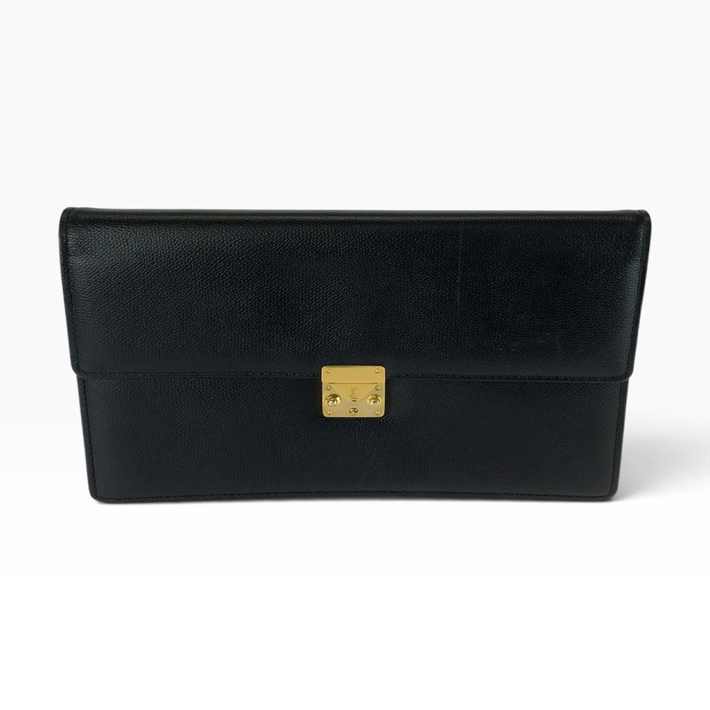 Saint Laurent Black Gold Leather Clutch
