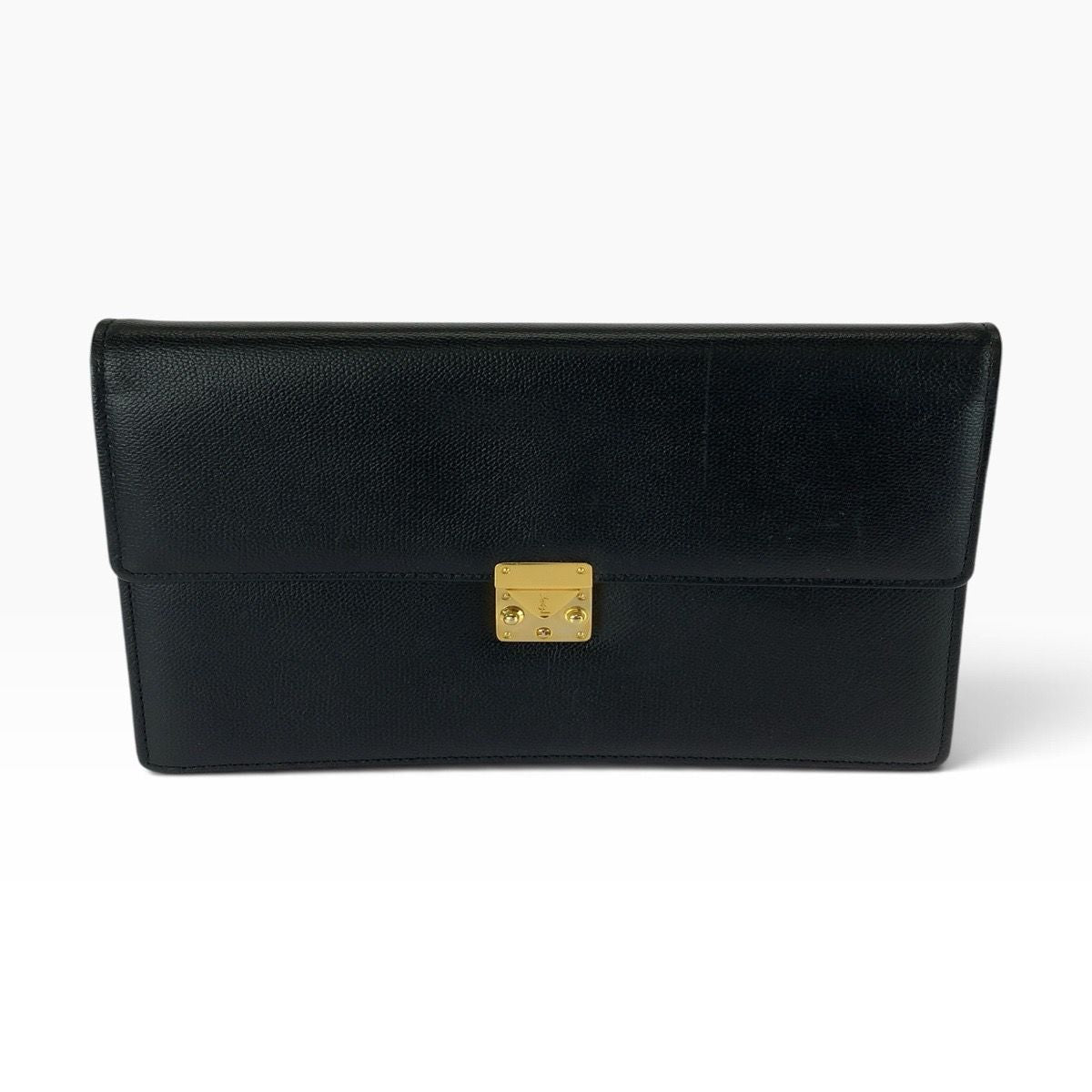 Saint Laurent Black Gold Leather Clutch