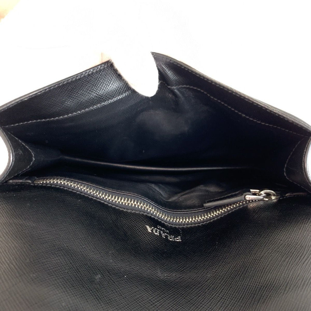 Prada Saffiano Black Silver Leather Clutch — view 8