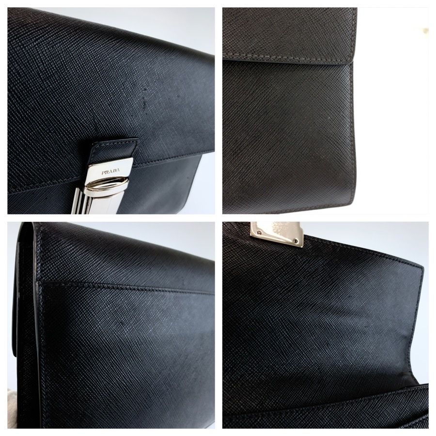 Prada Saffiano Black Silver Leather Clutch — view 5