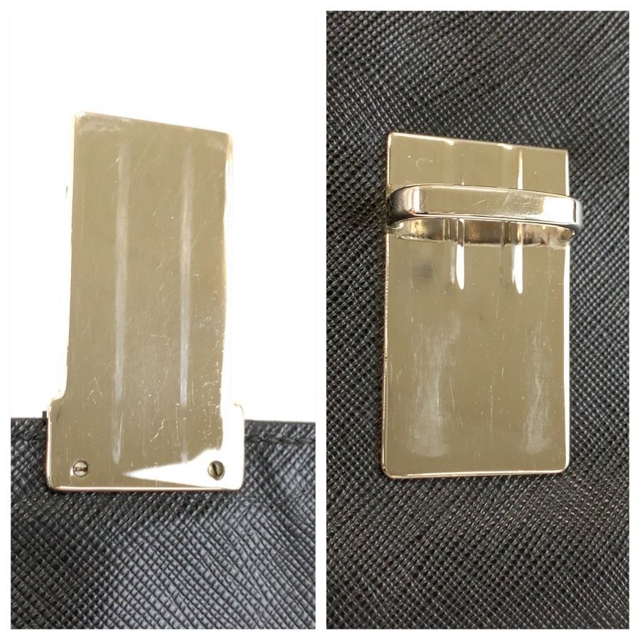 Prada Saffiano Black Silver Leather Clutch — view 6