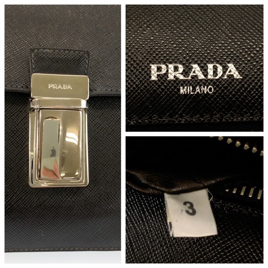 Prada Saffiano Black Silver Leather Clutch — view 4