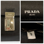 Prada Saffiano Black Silver Leather Clutch — view 4
