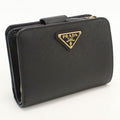 Prada Saffiano Triangle Bifold Wallet Leather