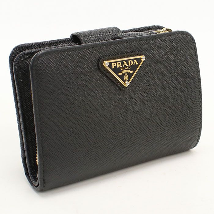 Prada Saffiano Triangle Bifold Wallet Leather