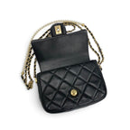 Chanel Shoulder Bag Black Gold Mini Quilted CC Logo Turnlock Single Flap Chain — view 6