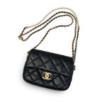 Chanel Shoulder Bag Black Gold Mini Quilted CC Logo Turnlock Single Flap Chain — view 5