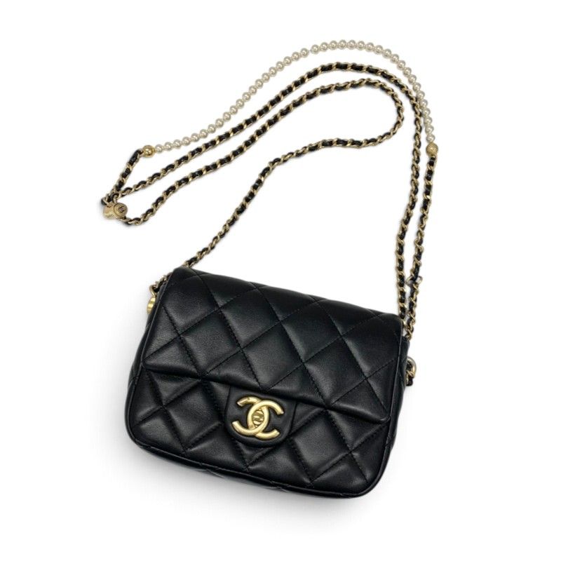 Chanel Shoulder Bag Black Gold Mini Quilted CC Logo Turnlock Single Flap Chain — view 5