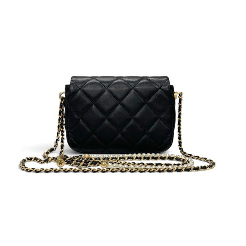 Chanel Shoulder Bag Black Gold Mini Quilted CC Logo Turnlock Single Flap Chain — view 3