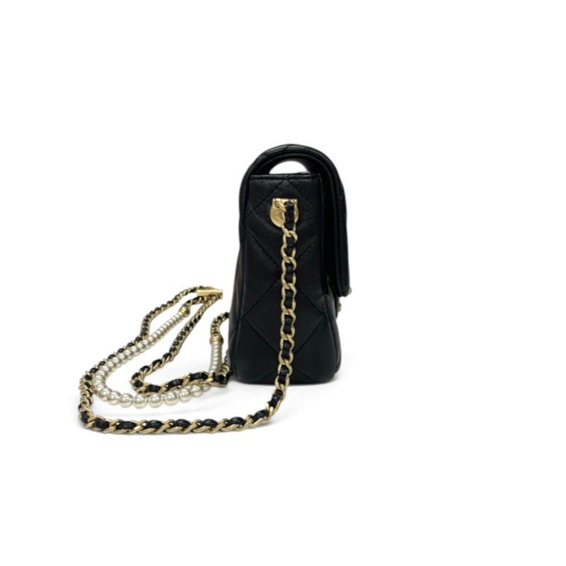 Chanel Shoulder Bag Black Gold Mini Quilted CC Logo Turnlock Single Flap Chain — view 2