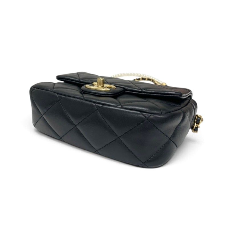 Chanel Shoulder Bag Black Gold Mini Quilted CC Logo Turnlock Single Flap Chain — view 4