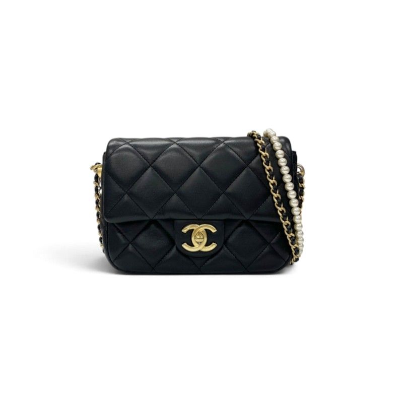 Chanel Shoulder Bag Black Gold Mini Quilted CC Logo Turnlock Single Flap Chain
