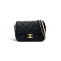Chanel Shoulder Bag Black Gold Mini Quilted CC Logo Turnlock Single Flap Chain