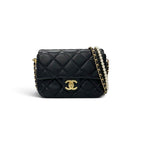 Chanel Shoulder Bag Black Gold Mini Quilted CC Logo Turnlock Single Flap Chain