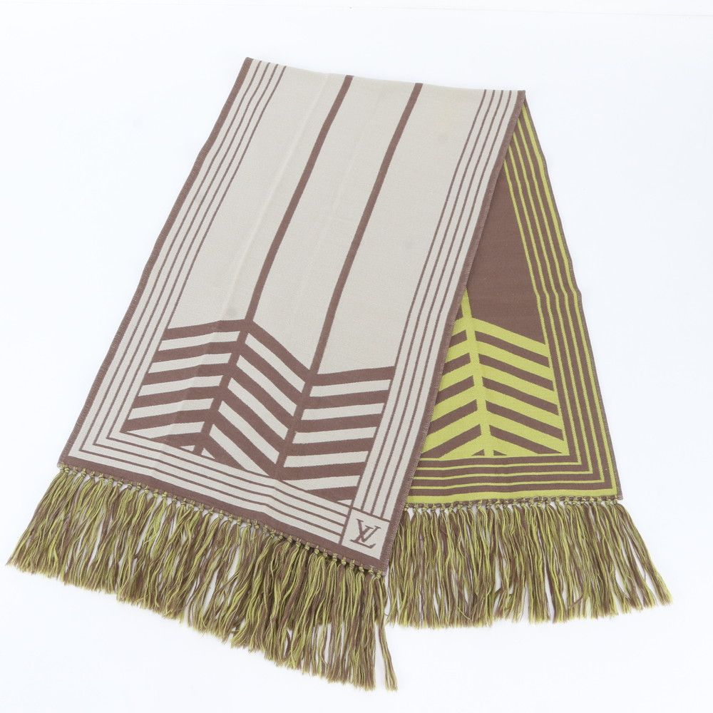 Louis Vuitton Tag Karakoram LV Logo Silk Fringe Scarf