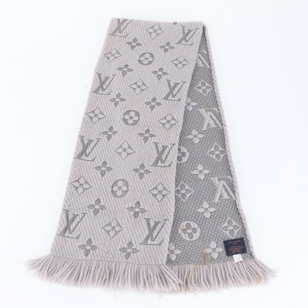 Louis Vuitton Tag Monogram Logomania Scarf Silk Gray