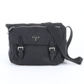 Prada Tessuto Nylon Triangle Logo Leather Shoulder Bag Crossbody Messenger Black