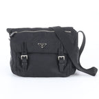 Prada Tessuto Nylon Triangle Logo Leather Shoulder Bag Crossbody Messenger Black