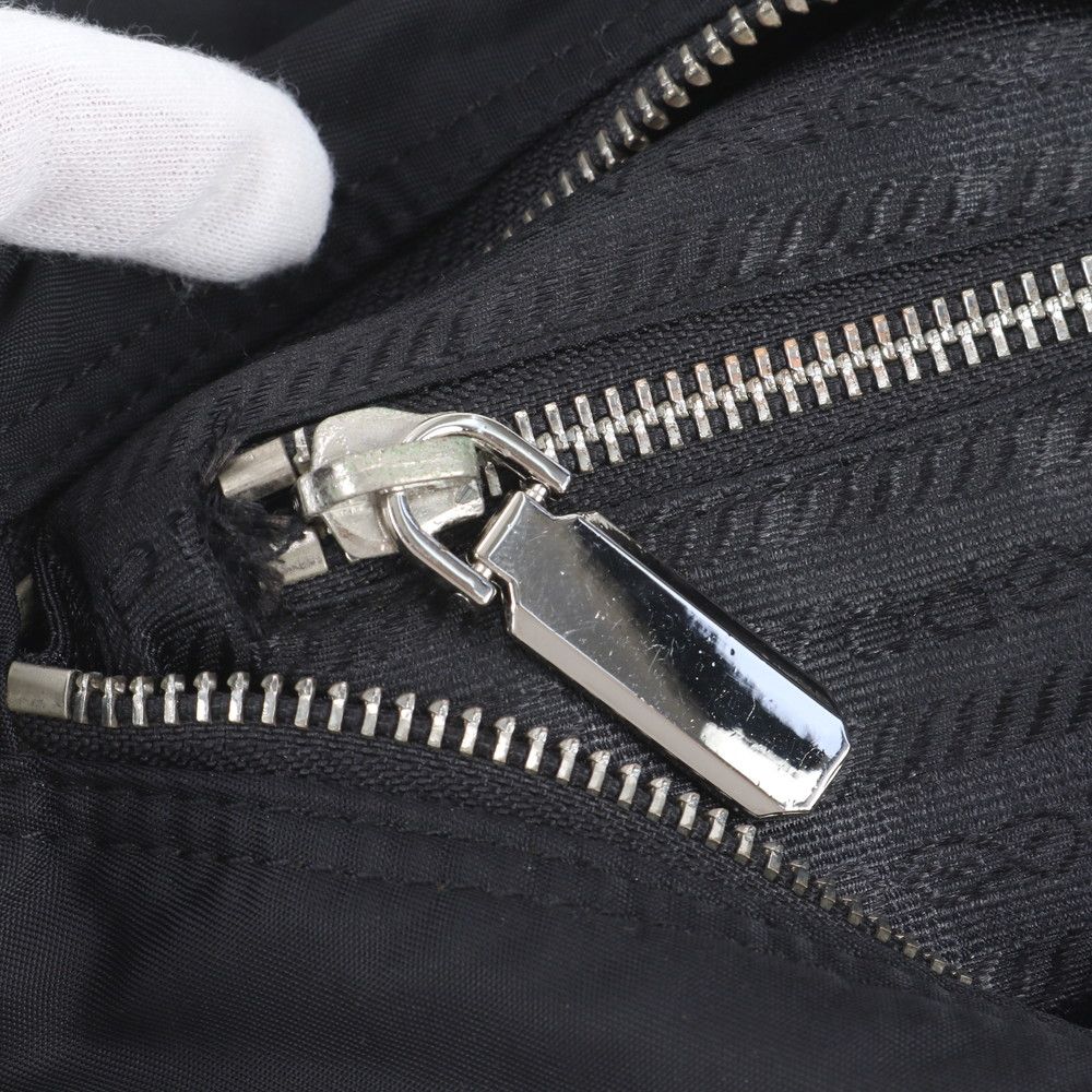 Prada Tessuto Nylon Triangle Logo Leather Shoulder Bag Crossbody Messenger Black — view 8