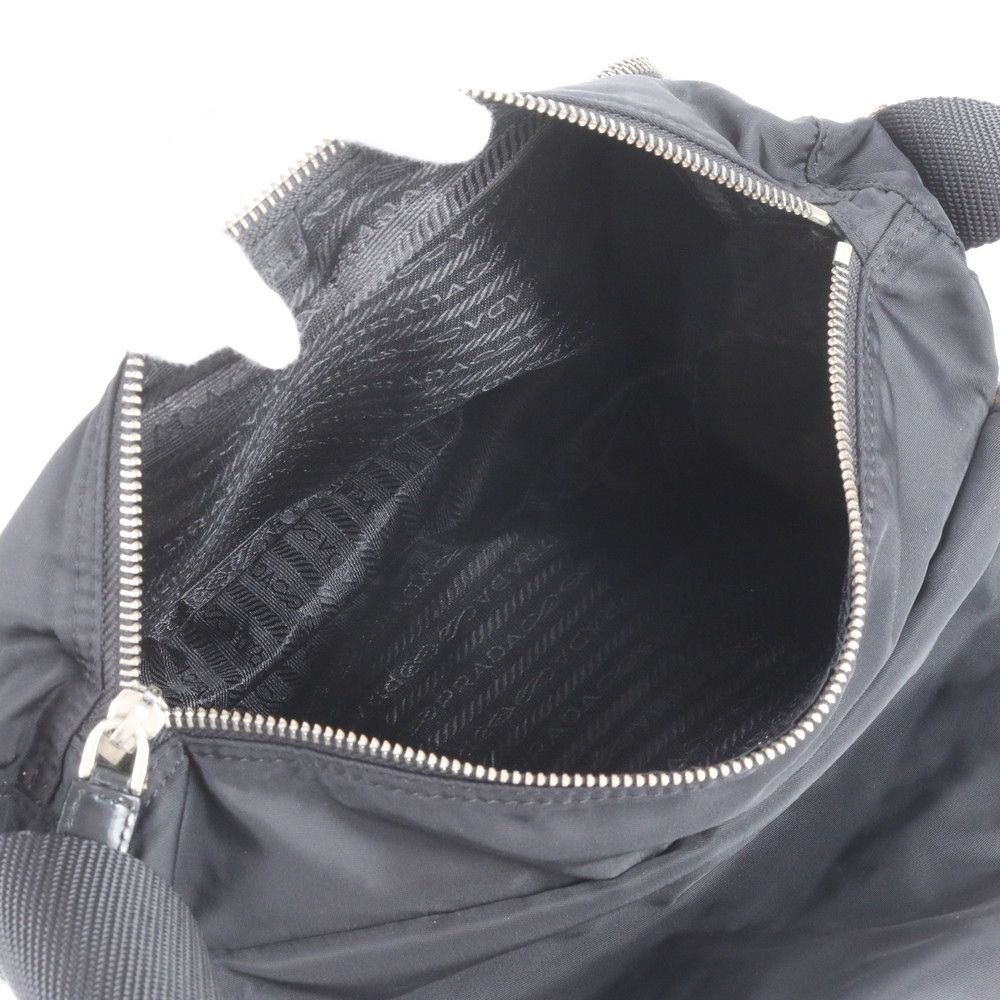 Prada Tessuto Nylon Triangle Logo Leather Shoulder Bag Crossbody Messenger Black — view 7