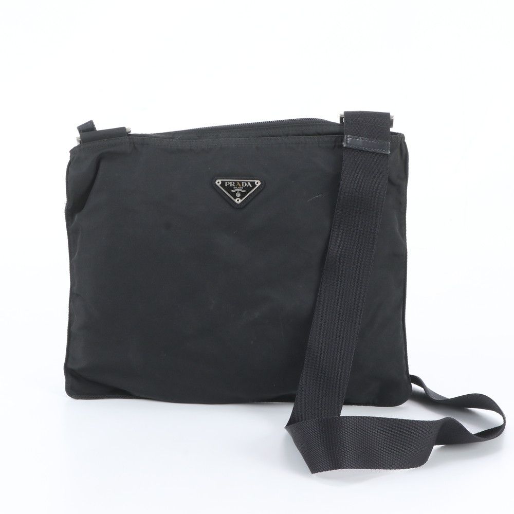Prada Tessuto Nylon Triangle Logo Shoulder Bag Crossbody Messenger Black