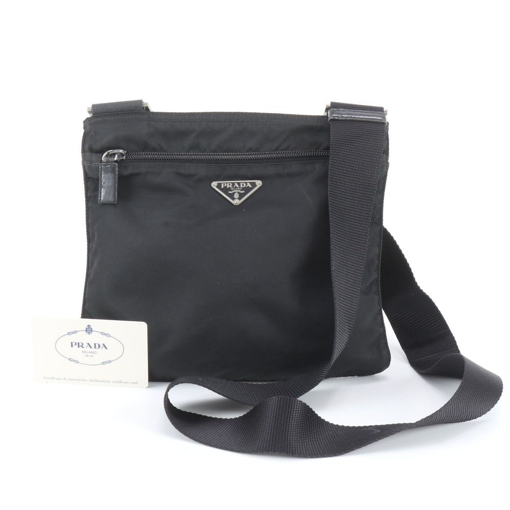Prada Tessuto Nylon Leather Shoulder Bag Crossbody Black