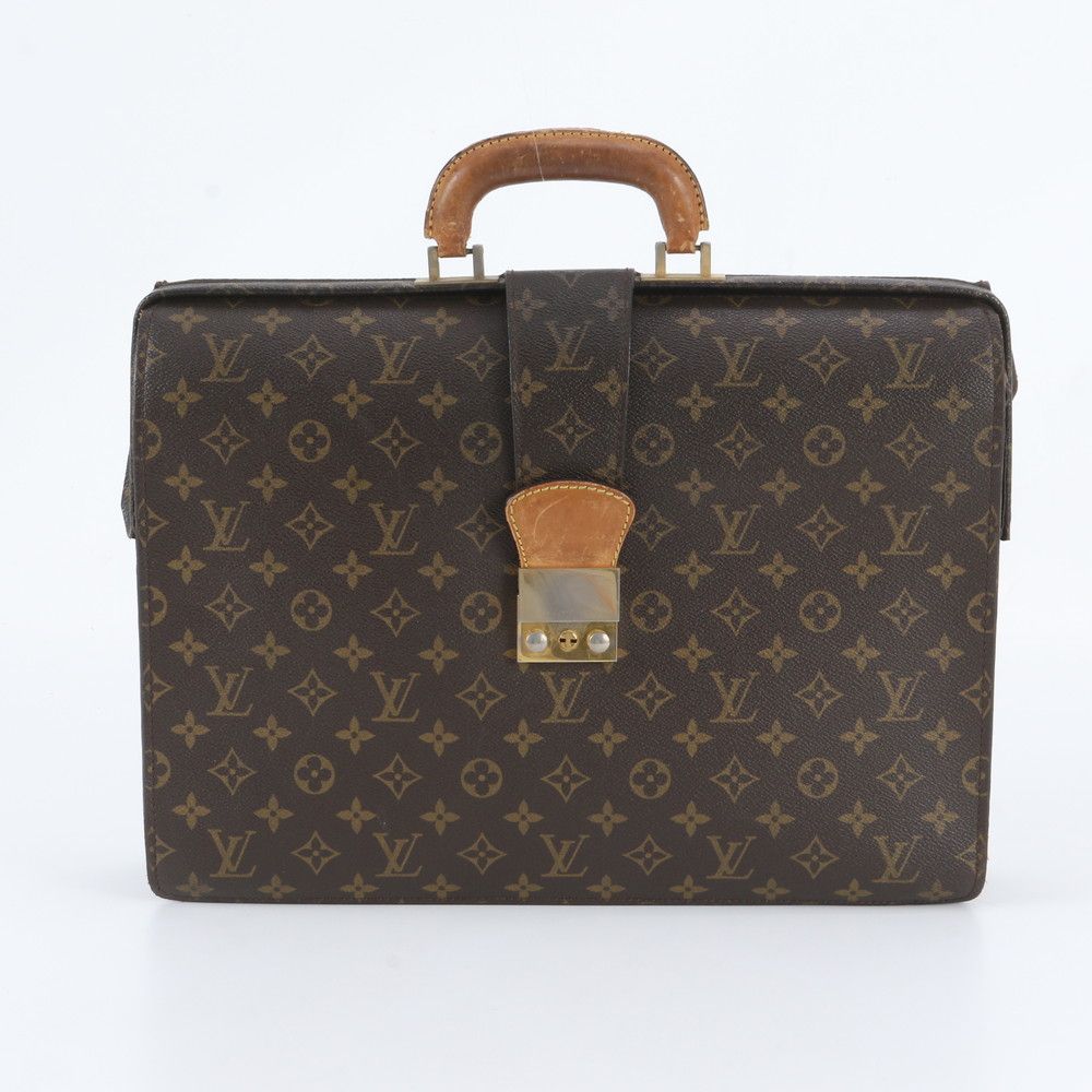 Louis Vuitton Monogram Serviette Fermoir Leather Business Bag Document Bag