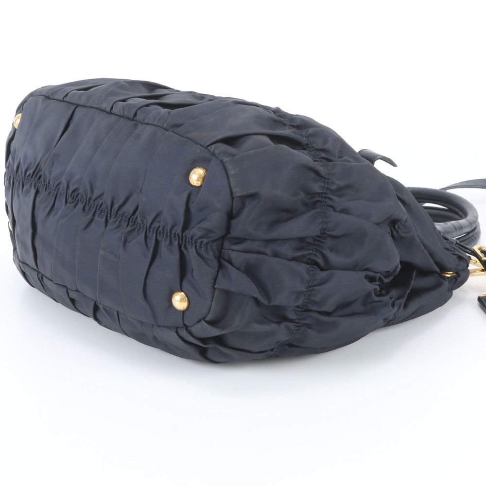 Prada Tessuto Nylon Gathered Leather 2-Way Shoulder Bag Tote Navy — view 5