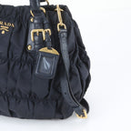 Prada Tessuto Nylon Gathered Leather 2-Way Shoulder Bag Tote Navy — view 3