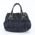 Prada Tessuto Nylon Gathered Leather 2-Way Shoulder Bag Tote Navy — view 4