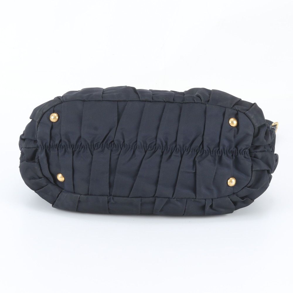 Prada Tessuto Nylon Gathered Leather 2-Way Shoulder Bag Tote Navy — view 7