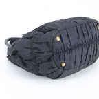 Prada Tessuto Nylon Gathered Leather 2-Way Shoulder Bag Tote Navy — view 6
