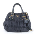 Prada Tessuto Nylon Gathered Leather 2-Way Shoulder Bag Tote Navy