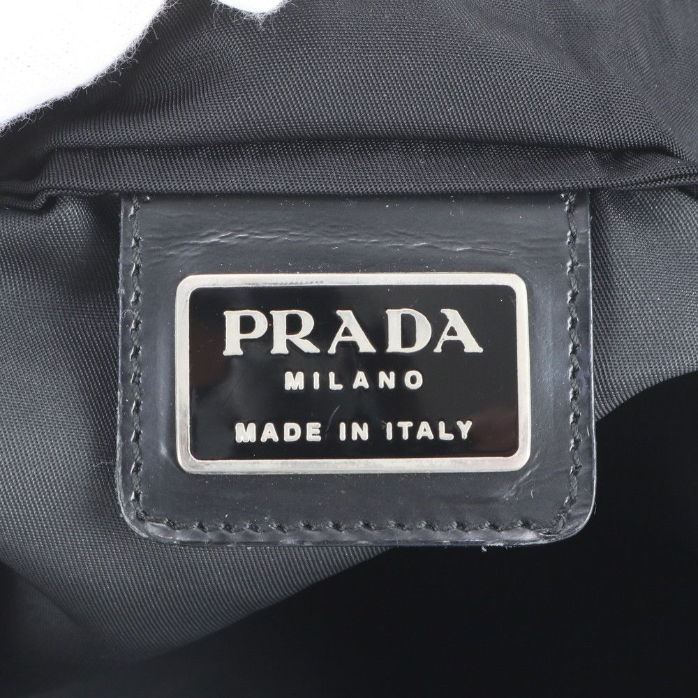 Prada Tessuto Nylon Triangle Logo Leather Shoulder Bag Crossbody Messenger Black — view 8