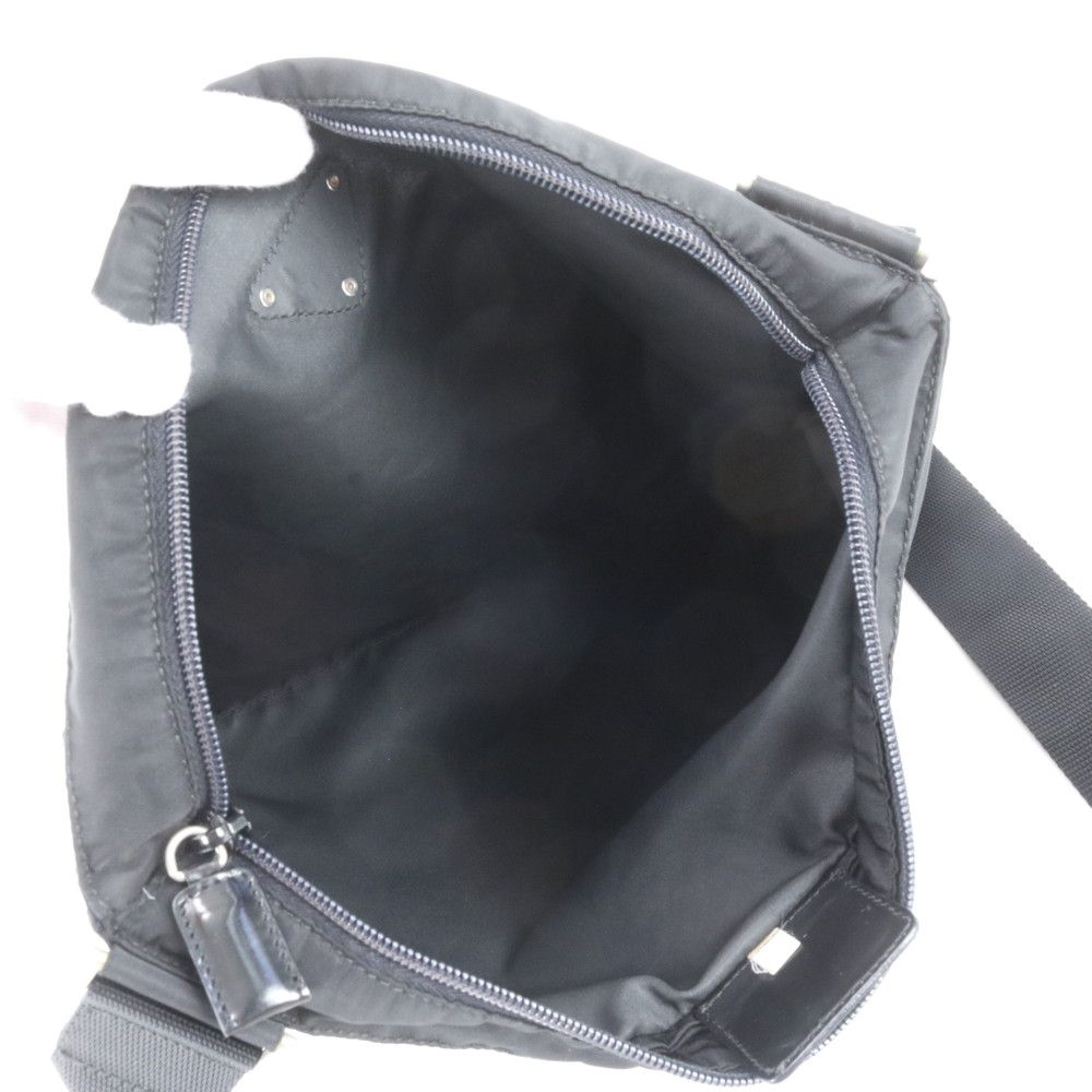 Prada Tessuto Nylon Triangle Logo Leather Shoulder Bag Crossbody Messenger Black — view 7