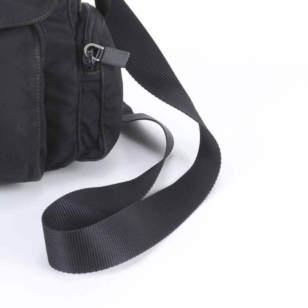 Prada Tessuto Nylon Triangle Logo Leather Shoulder Bag Crossbody Messenger Black — view 2