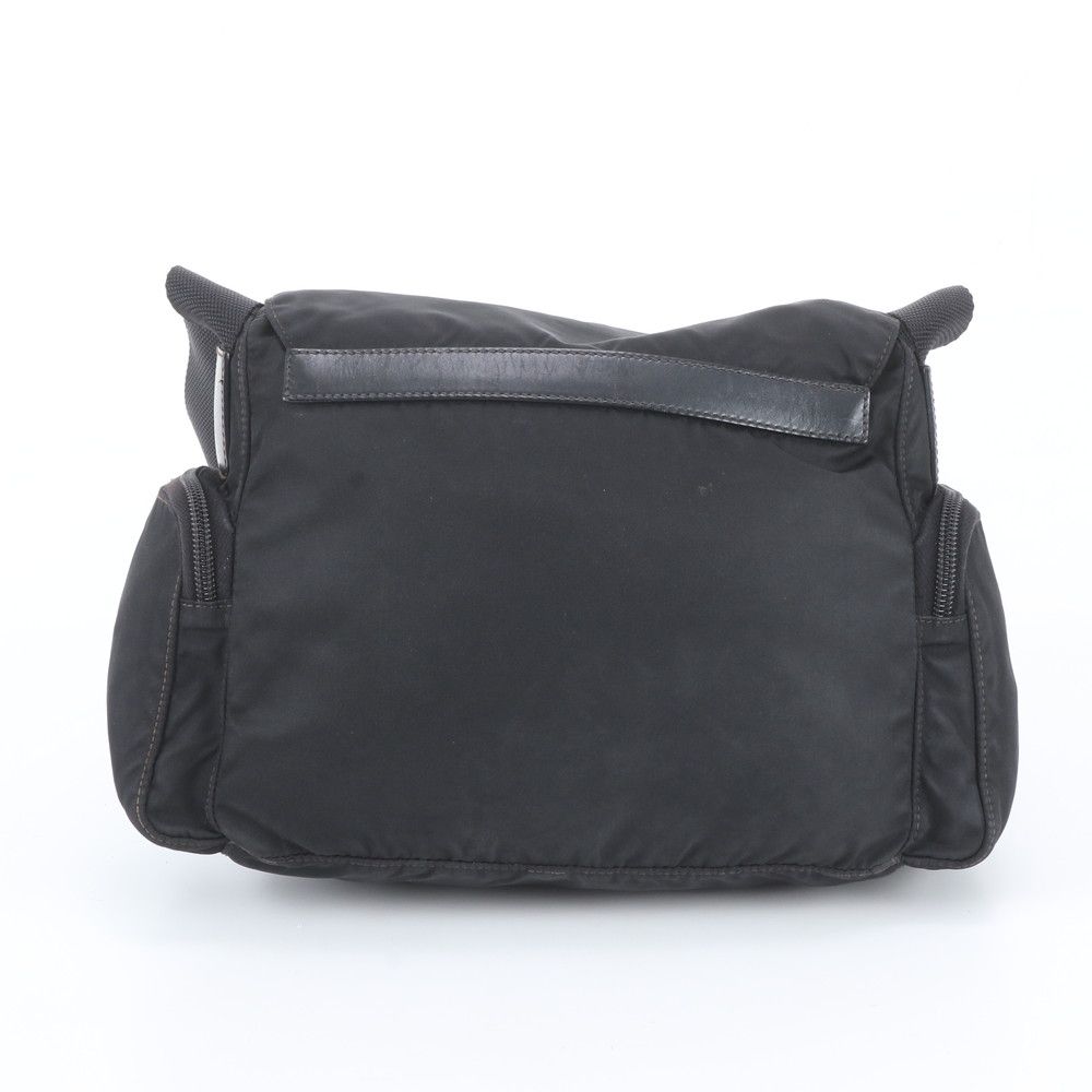 Prada Tessuto Nylon Triangle Logo Leather Shoulder Bag Crossbody Messenger Black — view 3