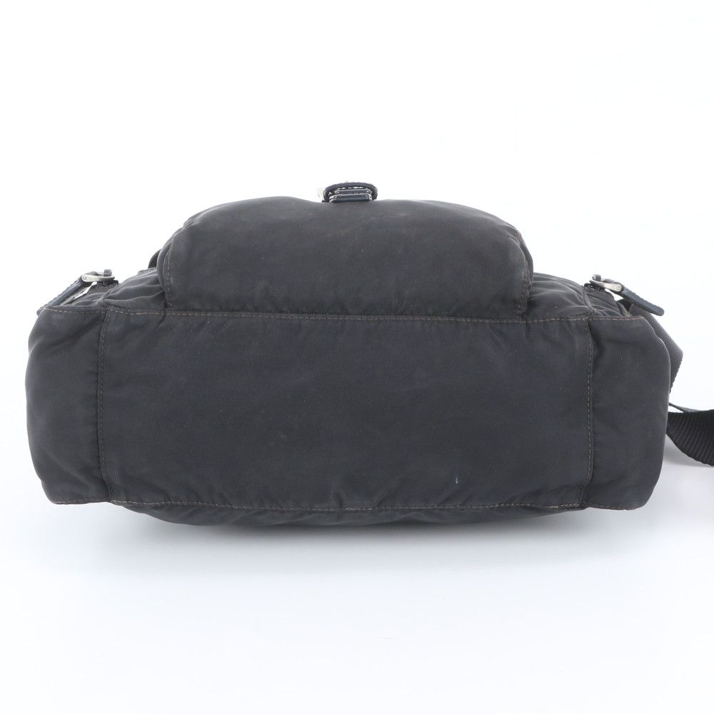 Prada Tessuto Nylon Triangle Logo Leather Shoulder Bag Crossbody Messenger Black — view 6
