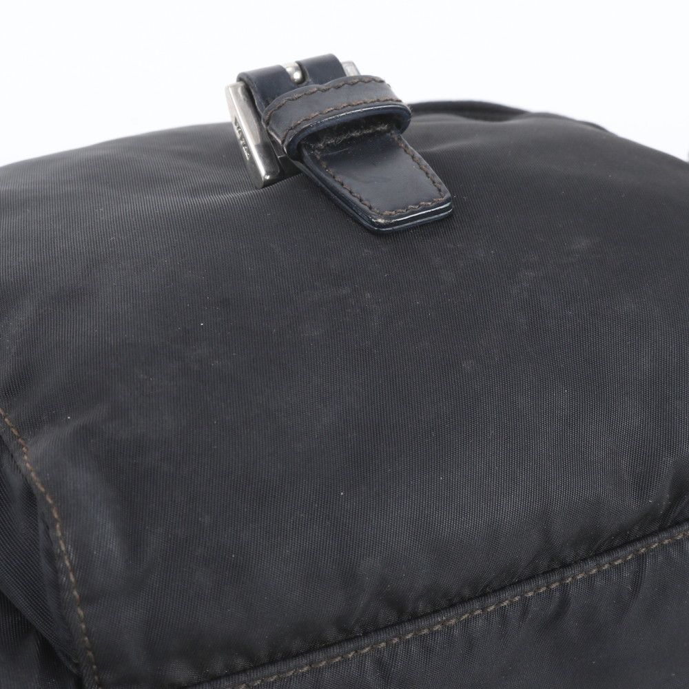 Prada Tessuto Nylon Triangle Logo Leather Shoulder Bag Crossbody Messenger Black — view 8
