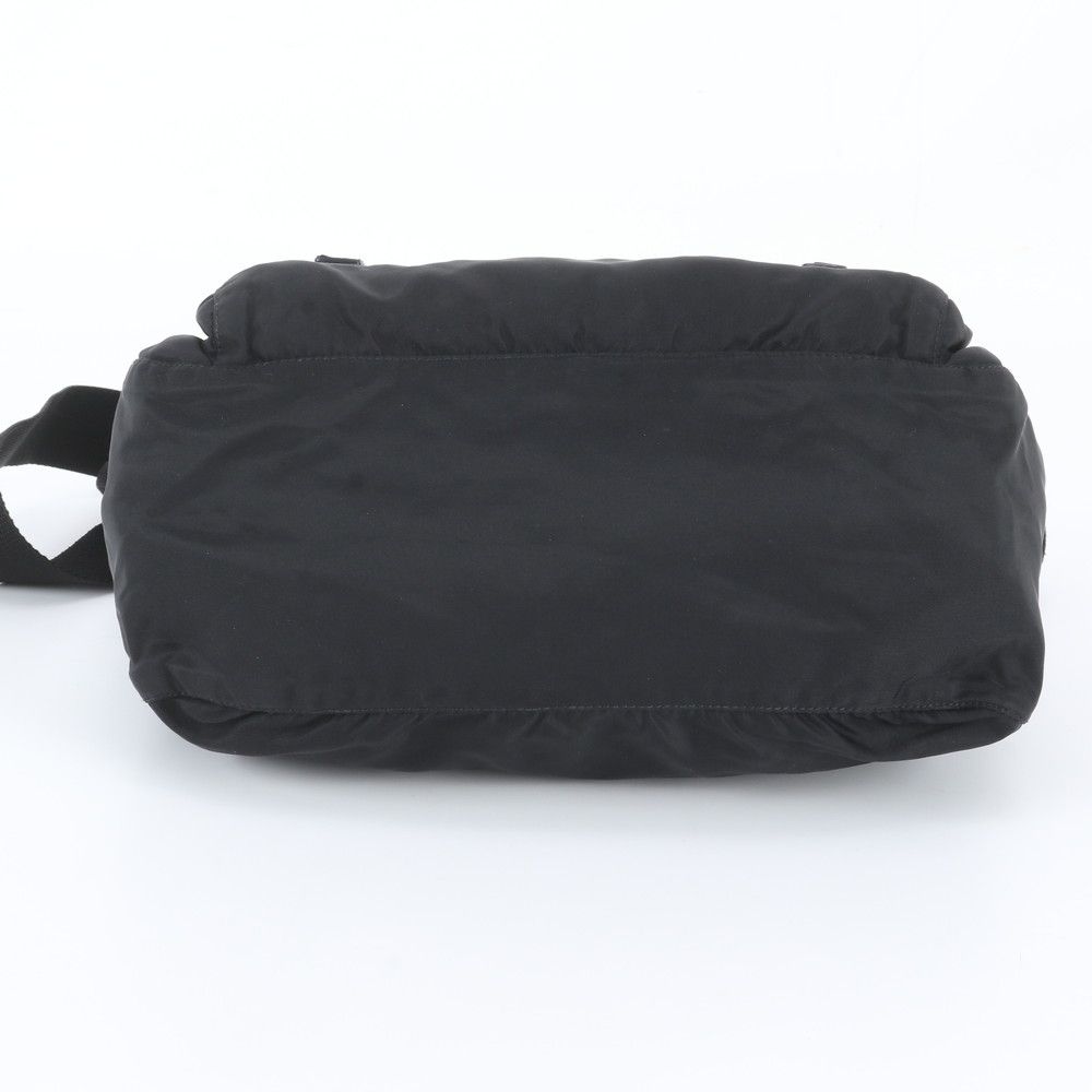 Prada Tessuto Nylon Triangle Logo Leather Shoulder Bag Crossbody Messenger Black — view 6
