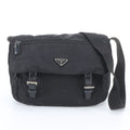 Prada Tessuto Nylon Triangle Logo Leather Shoulder Bag Crossbody Messenger Black