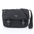 Prada Tessuto Nylon Triangle Logo Leather Shoulder Bag Crossbody Messenger Black