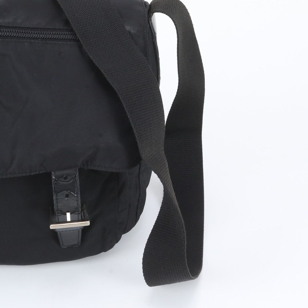 Prada Tessuto Nylon Triangle Logo Leather Shoulder Bag Crossbody Messenger Black — view 2
